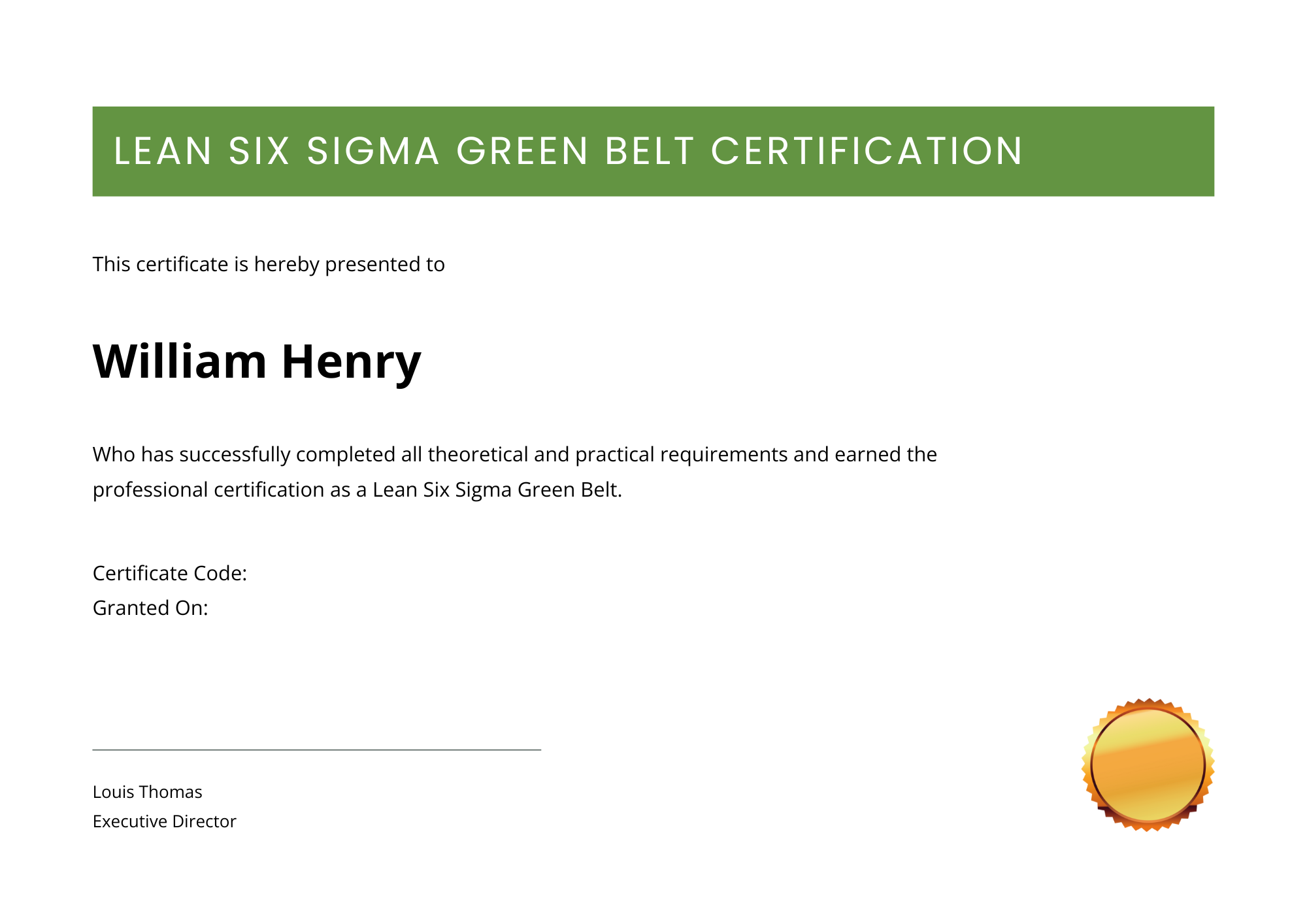 Professional Six Sigma Certificate Template